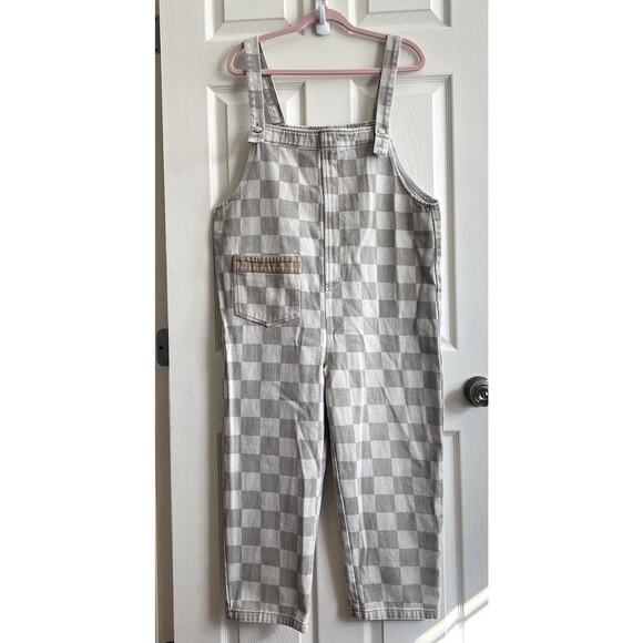 EASEL Women's 100% Cotton Twill Slouchy Checkerboard Check Jumper Overalls Sz L - Picture 8 of 13